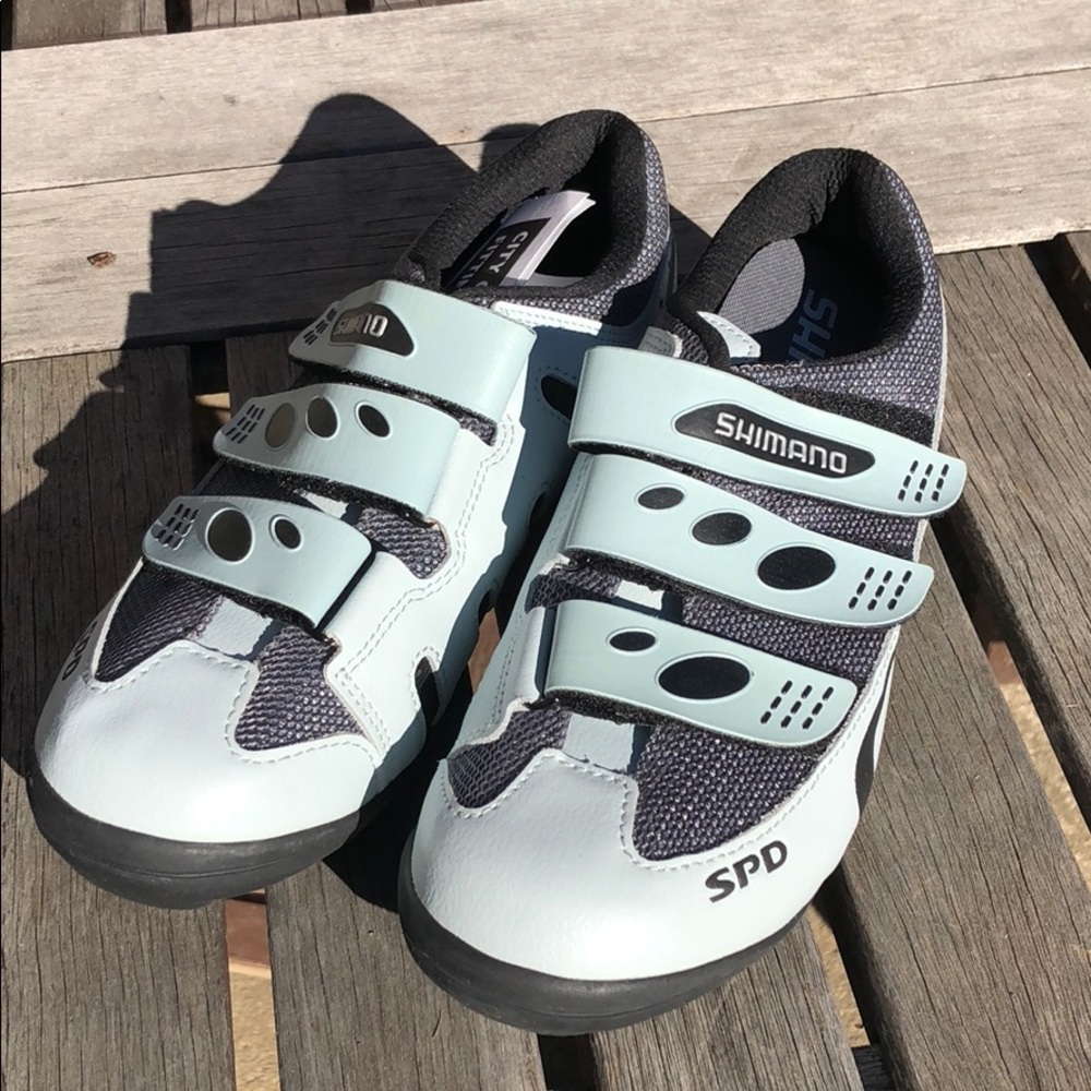 Shimano cycling shoes light blue and grey